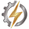 logo com uma engrenagem cinza, um raio dourado dentro